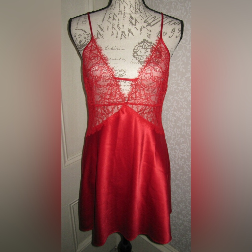 Victoria's Secret Red Lace Satin Chemise